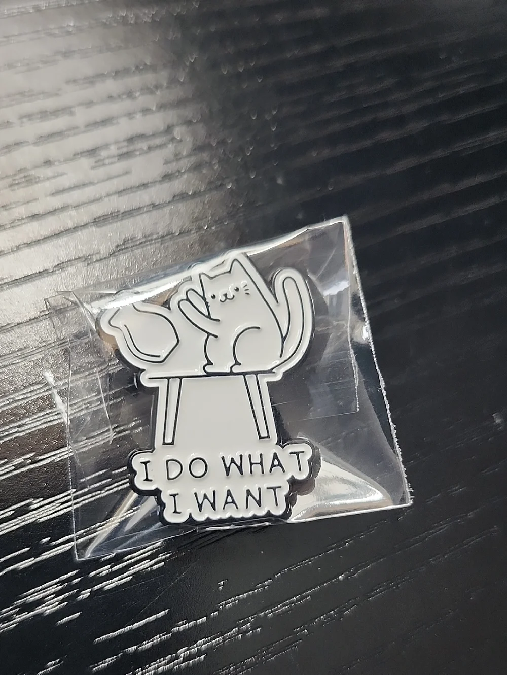 White Cat 'I Do What I Want' Enamel Brooch Pin